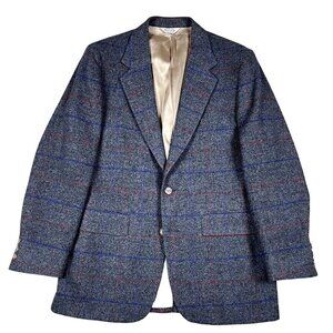 Vintage Studio 21 Grey Windowpane 100% Wool Sports Coat Size 40R - Made in USA